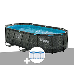 Kit piscine tubulaire Summer Waves Active Frame Pool ovale effet chevron 4,24 x 2,50 x 1,00 m + 6 cartouches de filtration