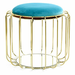 Paris Prix Pouf & Table d'Appoint Comfortable 50cm Turquoise & Or