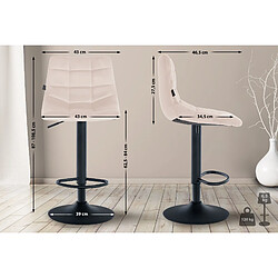 Decoshop26 Lot de 2 tabourets de bar en velours beige base métal noir réglable en hauteur et repose-pieds TDB10623