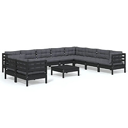 Maison Chic Salon de jardin 11pcs + coussins - Mobilier/Meubles de jardin - Table et chaises d'extérieur Noir Bois de pin solide -MN88137