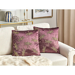 Beliani Lot de 2 coussins DAYLILY Velours 45 x 45 cm Animal Broderie Violet