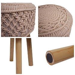 Avis Decoshop26 Tabouret repose-pieds siège forme ronde tricoté, 45x41cm tricot tissu crème beige 04_0005318