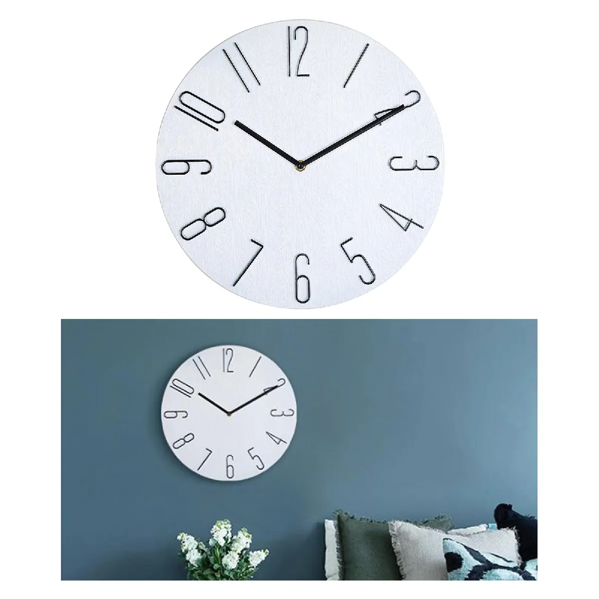 Horloge Murale Quartz Montre Moderne Chambre 14 '' Balançoire Bureau Décoration Blanc pas cher