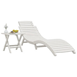 Avis Maison Chic Chaise longue avec table | Bain de soleil Relax | Transat blanc bois massif d'acacia -GKD48217