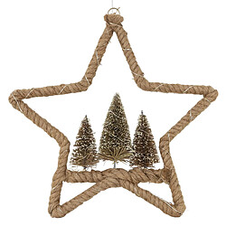 Ecd Germany LED Étoile de jute avec 3 sapins décoration lumineuse de Noël suspendue 40 cm