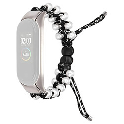 Bracelet en nylon perles décorées, cordon de serrage réglable, noir/blanc pour Xiaomi Mi Band 3/4