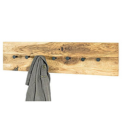 Avis Pegane Garderobe murale / patère murale en bois massif chêne huilé et métal noir - Longueur 80 x Hauteur 20 x Profondeur 6 cm