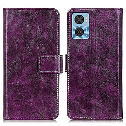 Etui en PU texture rétro crazy horse, fermoir magnétique, anti-rayures avec support pour votre Motorola Moto E22i 4G/E22 4G - violet