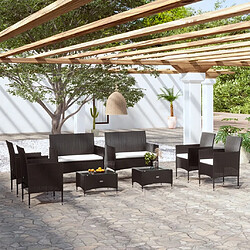 Maison Chic Ensemble Tables et chaises d'extérieur 8 pcs avec coussins,Salon de jardin Résine tressée Noir -GKD820196