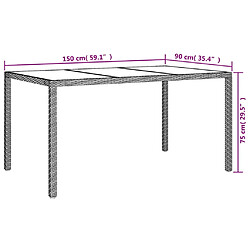 vidaXL Table de jardin 150x90x75 cm Verre trempé/résine tressée Blanc pas cher