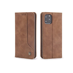 Peau sensation PU Flip Phone Case Anti-chute Housse en cuir pour iPhone 12 6.1 pouces-Brown