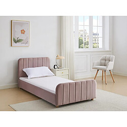 Vente-Unique Lit 90 x 190 cm - Velours avec coutures verticales - Rose + Matelas - ROGADI