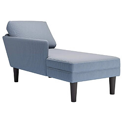 vidaXL Chaise longue avec coussin bleu tissu en velours côtelé