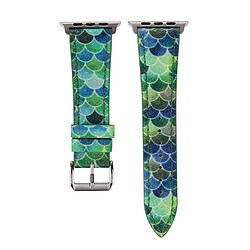 Wewoo Fish Scale Glitter - Bracelet en cuir véritable avec boucle en acier inoxydable pour Apple Watch séries 3 et 2 & 1 42 mm (vert)