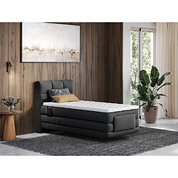 Vente-Unique Ensemble complet boxspring tête de lit capitonnée + sommiers relaxation électrique + matelas + surmatelas - 100 x 200 cm - Tissu - Anthracite - LODI de PALACIO