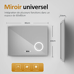 EMKE Miroir de salle de bain LED avec Loupe 3 Fois 90x70cm | Loupe 3x, Interrupteur Tactile, Anti-buée, Horloge | Lumière Blanche Froide pas cher