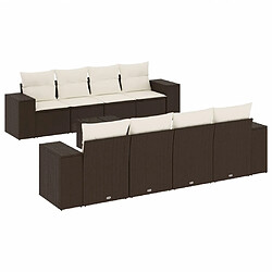 vidaXL Salon de jardin avec coussins 9 pcs marron résine tressée