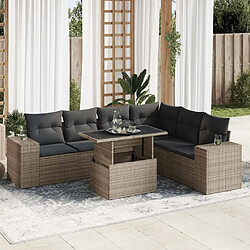 vidaXL Salon de jardin avec coussins 7 pcs gris résine tressée