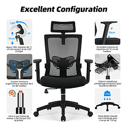 Acheter Chaise de Bureau Lexzurn avec Réglage Ergonomique, Fauteuil de Bureau Noir