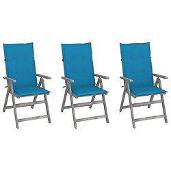 vidaXL Chaises inclinables de jardin lot de 3 et coussins Bois acacia