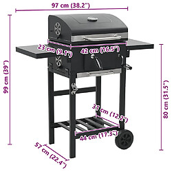 vidaXL Gril de barbecue au charbon de bois et étagère inférieure Noir pas cher