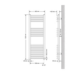 ECD Germany Radiateur Electrique avec Elément Chauffant 1200W - 400 x 1200 mm - Blanc - Connexion Latéral - Forme Courbé - Kit Montage Mural Inclus - Sèche-Serviettes Sahara pour Salle de Bain