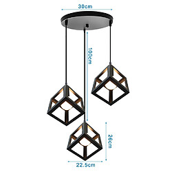 Stoex Plafonnier Antique À 3 Lumières Lustre Creative Cube Noire Suspension Luminaire Rétro en Métal, Pour Bureau, Chambre À Coucher, Cuisine, Bar, E27 pas cher