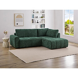 Vente-Unique Canapé d'angle droit convertible en tissu texturé vert RICIA