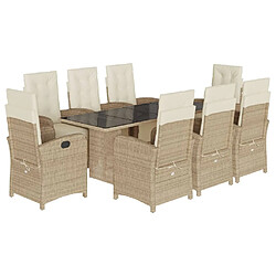 vidaXL Ensemble à manger de jardin et coussins 9 pcs beige Poly rotin