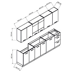 Pegane Cuisine complète Vera 8 éléments blanc brillant L 260 cm sans plan de travail