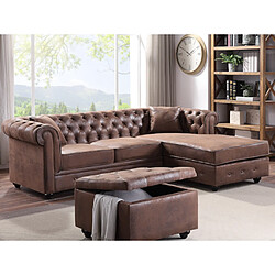 Vente-Unique Canapé d'angle chesterfield réversible TOLEDO en microfibre vieillie - Marron