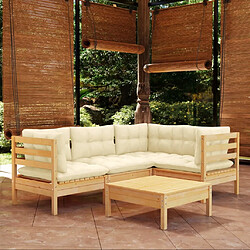 Maison Chic Salon de jardin 5 pcs + coussins - Mobilier/Meubles de jardin - Table et chaises d'extérieur crème Bois de pin -MN64690