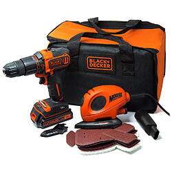 Black & Decker BLACK&DECKER Kit BDK200AS1S-QW - Perceuse Lithium - Ponceuse Mouse - Accessoires et sac