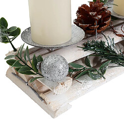 Mendler Arrangement de l'Avent HWC-M12 avec porte-bougies, couronne de l'Avent décoration de Noël bois argenté blanc 18x49x13cm ~ avec bougies