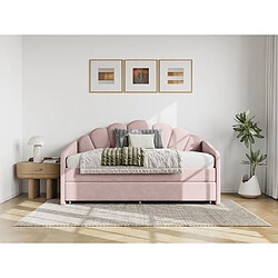 Vente-Unique Lit gigogne coquillage 2 x 90 x 190 cm - Velours - Rose - ELUSIA