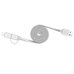 Wewoo Câble argent pour Samsung Galaxy S8 et S8 + / LG G6 / Huawei P10 P10 Plus / Xiaomi Mi6 & Max 2 autres Smartphones Meizu 1 m 2 en 1 Noodle Weave Style Metal Head 5V 2.0A USB-C / Type-C + Micro USB vers USB 2.0 Data Sync de chargement