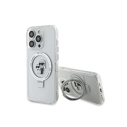 Karl Lagerfeld Coque Magsafe pour Apple iPhone 15 Pro Max TPU Ring Stand Karl et Choupette Transparent