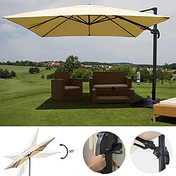 Decoshop26 Parasol de restauration 3x3m (Ø4,24m) pivotant, polyester aluminium/acier 23kg crème avec pied 04_0003293