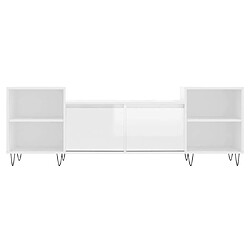 Maison Chic Meuble TV scandinave - Banc TV pour salon Blanc brillant 160x35x55 cm Bois d'ingénierie -MN70168 pas cher