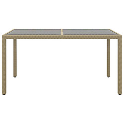 vidaXL Table de jardin 150x90x75 cm Verre trempé/résine tressée Beige