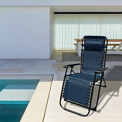 Marbueno Transat Pliable Acier Avec Coussin Jardin et Piscine 90X66X108 cm Gravité Zero Bleu Foncé 10011 - Beu Foncé