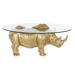 Table d'appoint DKD Home Decor Verre Doré Transparent Résine Colonial Rhinocéros (100 x 60,5 x 46 cm)