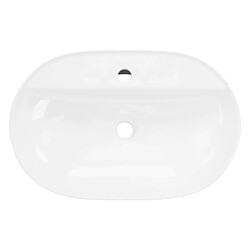 ML-Design Lavabo en Céramique Blanc Brillant 60 x 40 x 12 cm, Ovale, Vasque à Poser sur Table de Toilette, Lave-Mains pour la Salle de Bains / WC Invités, Design Minimaliste Moderne