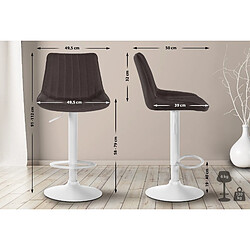 Decoshop26 Tabouret de bar x1 réglable en hauteur pivotant à 360° assise en tissu taupe couture verticale pied métal blanc 10_0005440