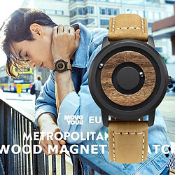 Justgreenbox Nouveauté minimaliste cadran en bois ceinture magnétique sans échelle montre de couple pour hommes de mode forêt naturelle pas cher