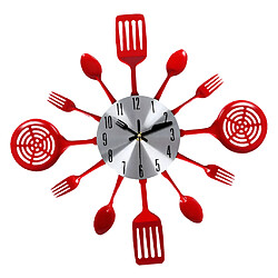 Couteau horloge de cuisine en acier inoxydable horloge murale 3d décoratif rouge