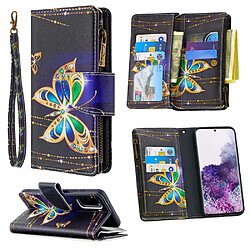 Etui en PU fermeture éclair à motifs avec 9 porte-cartes papillon d'or pour votre Samsung Galaxy S20