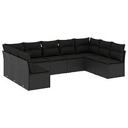 vidaXL Salon de jardin 9 pcs avec coussins noir résine tressée