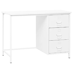 Helloshop26 Bureau table poste de travail meuble d'ordinateur informatique étude industriel avec tiroirs 105 x 52 x 75 cm Acier blanc 02_0023864