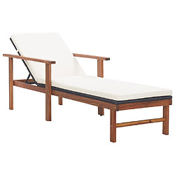 Helloshop26 Transat chaise longue bain de soleil lit de jardin terrasse meuble d'extérieur et coussin résine tressée et bois d'acacia noir 02_0012772